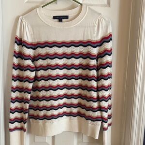 Tommy Hilfiger Cream Sweater with Red and Blue Waves